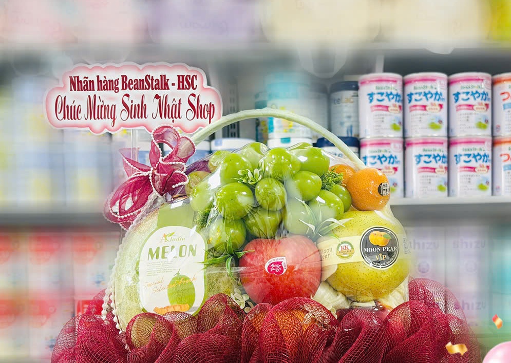 Lẵng quà Nhãn hàng BeanStalk – HSC chúc mừng sinh nhật shop